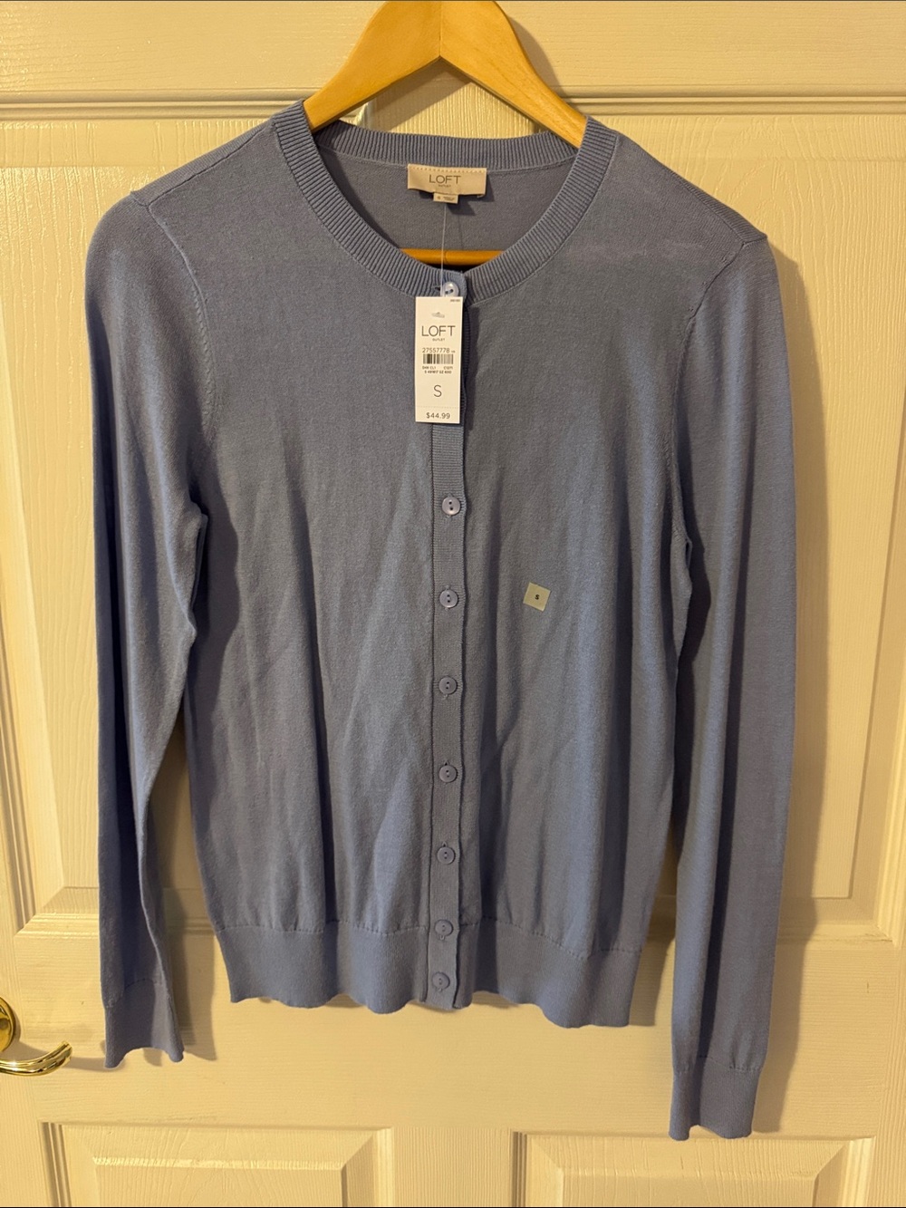 LOFT Lavender-Blue Button Front Crewneck Cardigan